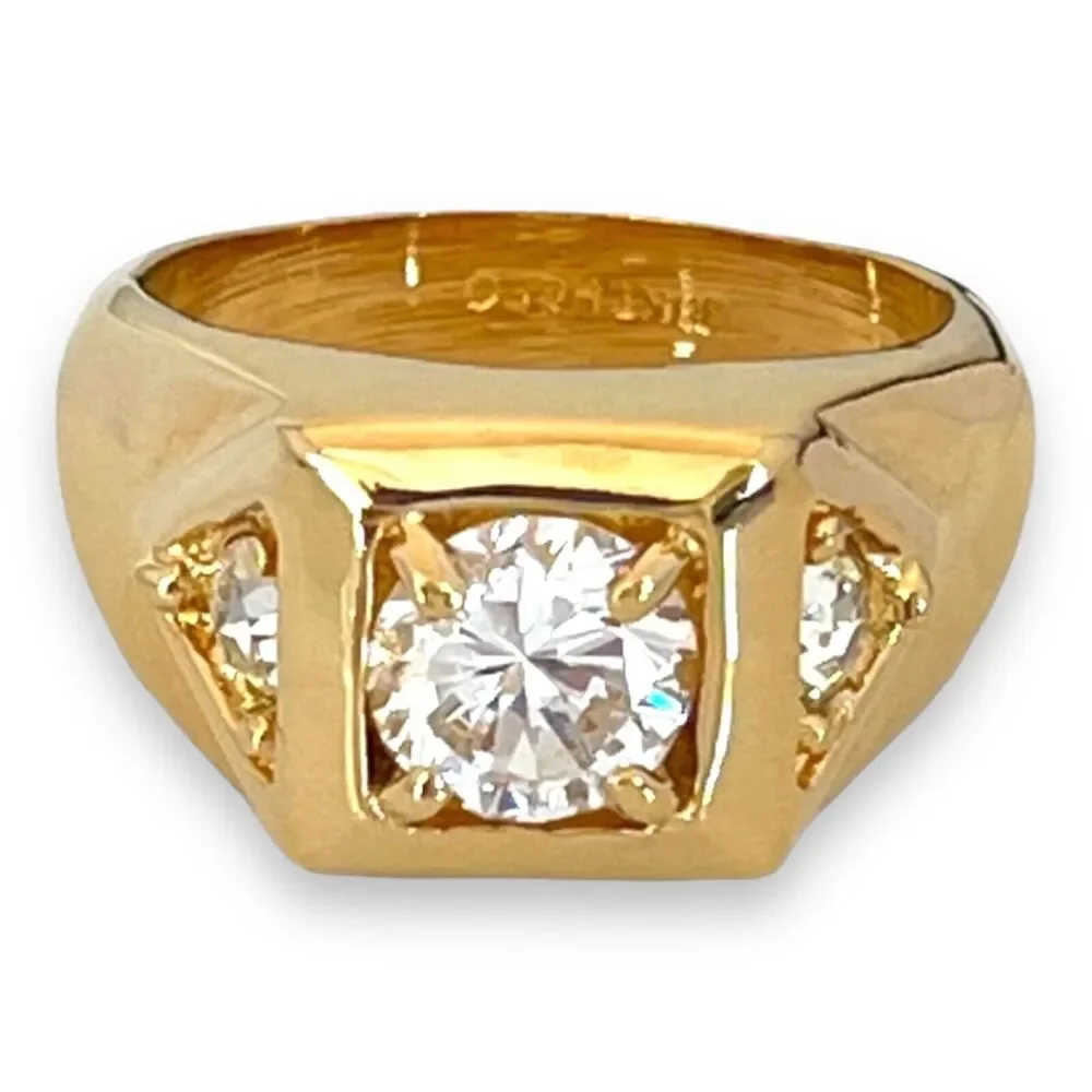 Vintage 1970s Ring Size 13 CZ Square Prong Set Gold Plated Band - 14O